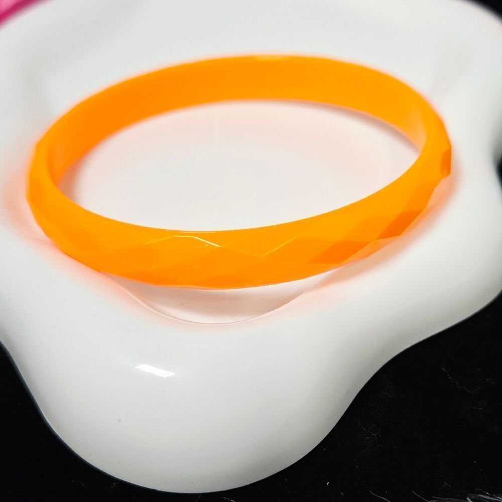 Neon Orange Faceted Acrylic Bangle Bracelet | Y2K Candy-Color Blacklight Glow